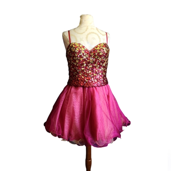 Dave And Johnny Bling  Jeweled Corset Mini Dress Puff Bottom Dress - Picture 3 of 11